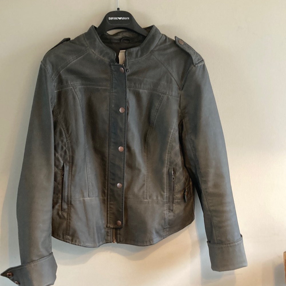 Anthropologie Hei Hei vegan leather jacket olive medium